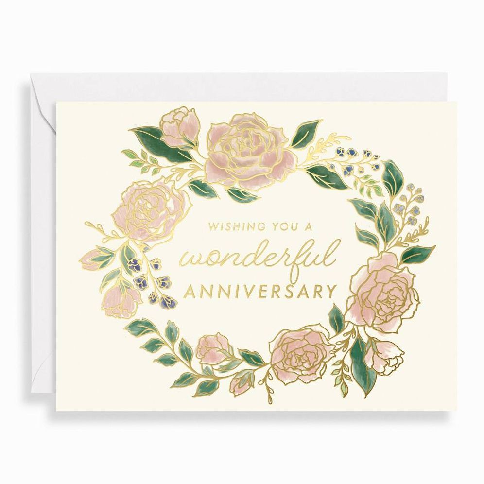 Rose Wreath Wonderful Anniversary Card