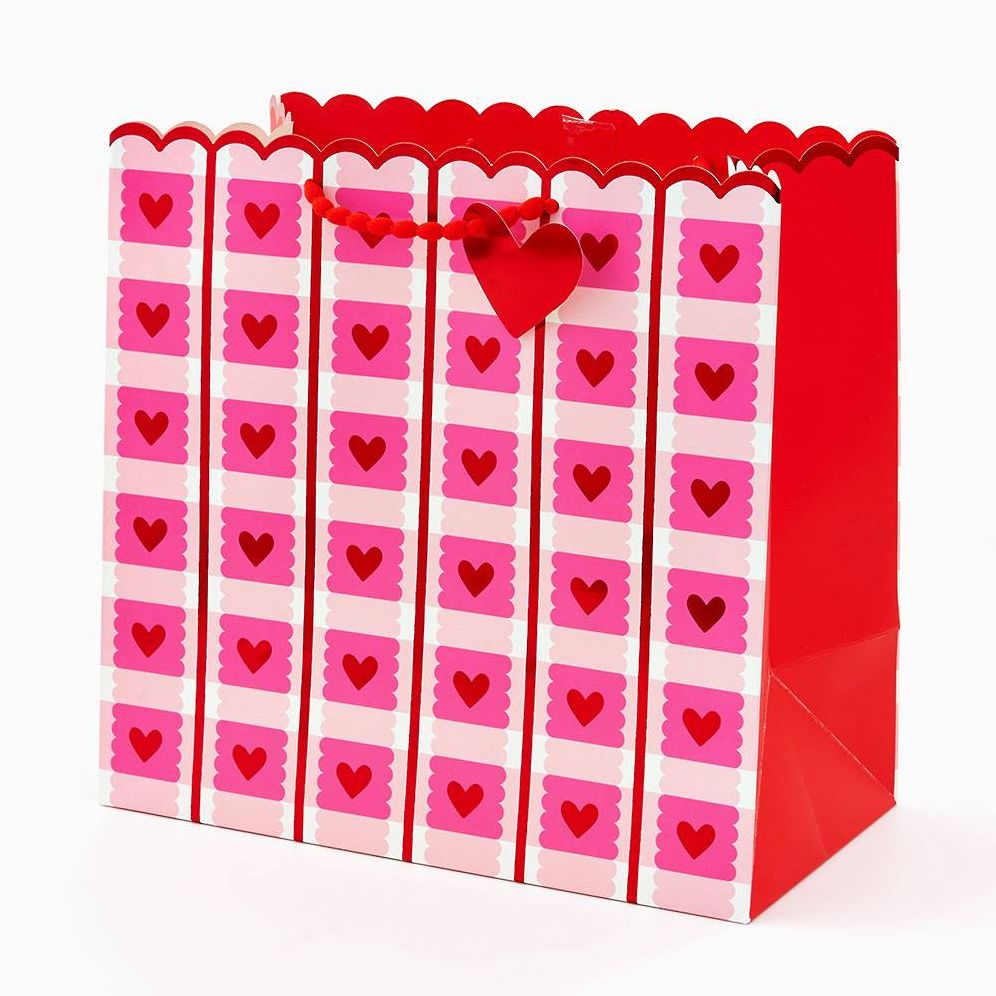 Plaid Scalloped Heart Large Gift Bag
