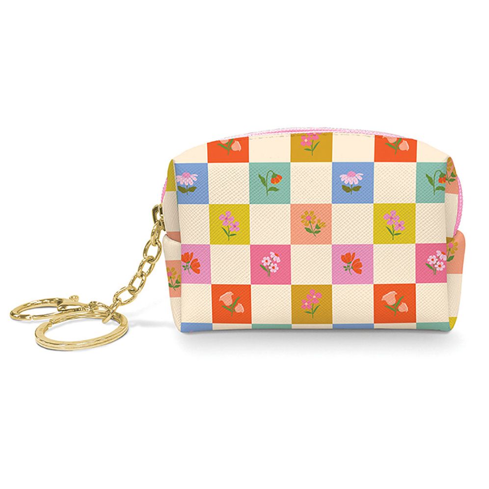 Checkerboard Blooms Keychain Pouch