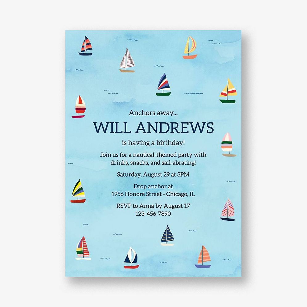Sailboats Birthday Party Invitation