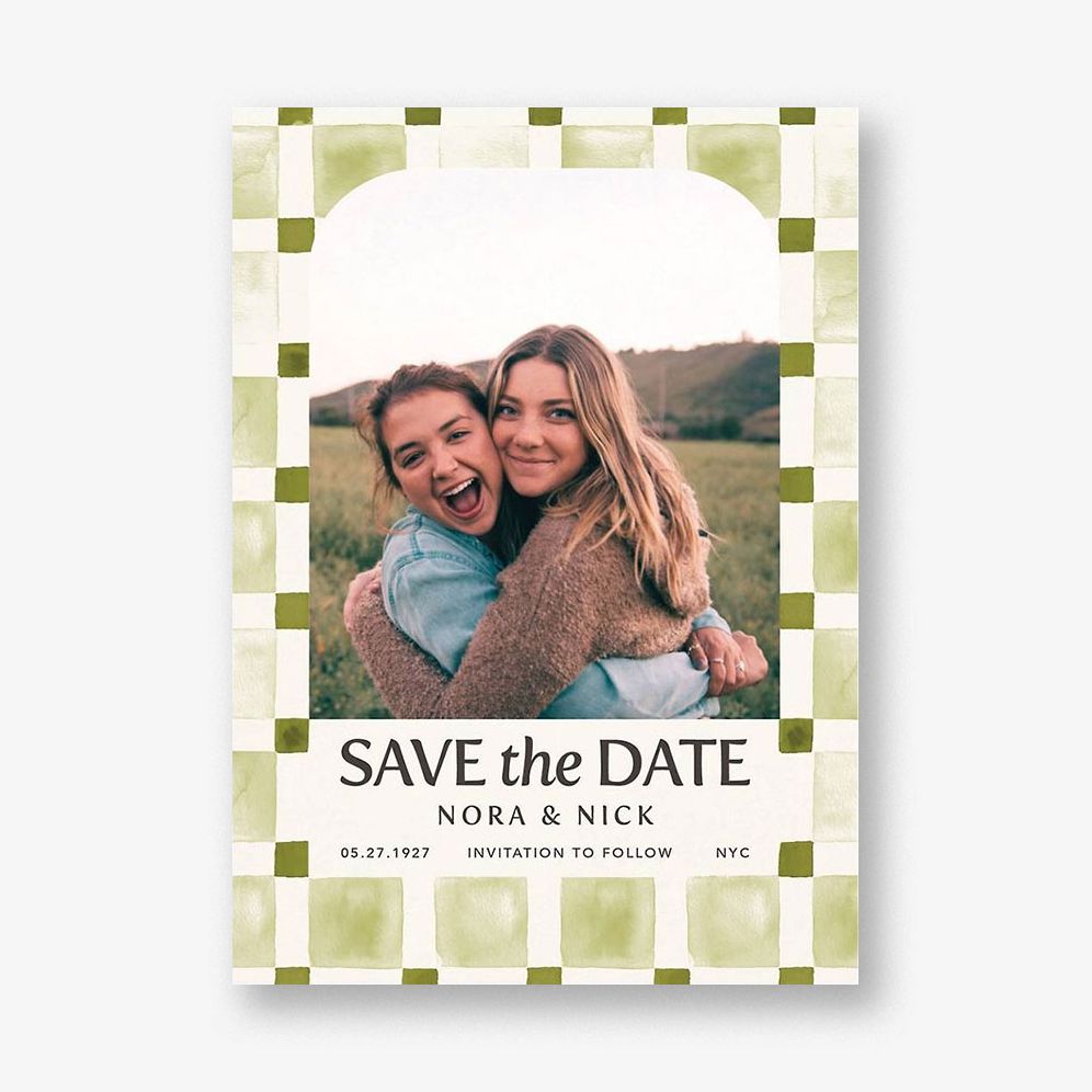Organic Check Green Save the Date Card