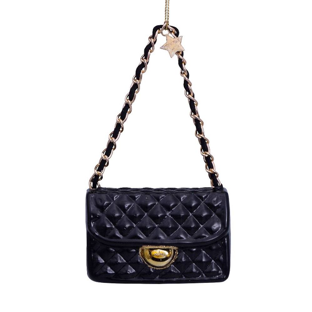 Black Fashion Bag Glass Ornament