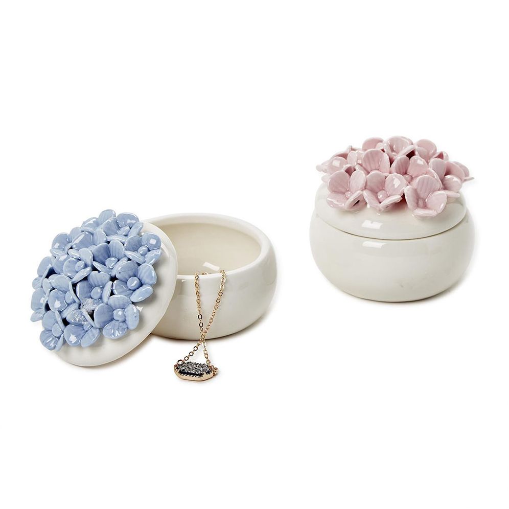 Hydrangea Lidded Trinket Jewelry Box - Lid Assorted Pink and Blue