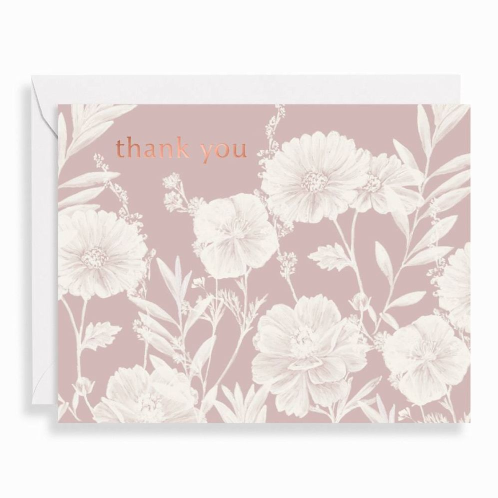 Neutral Stripe Floral Thank You Card Set