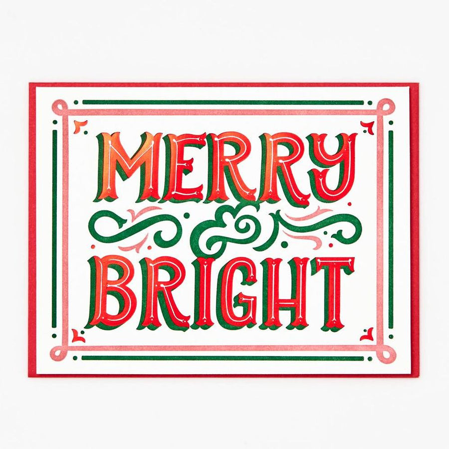 Merry & Bright Vintage Type Holiday Card