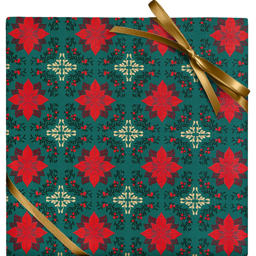 Poinsettia Tile Textured Wrapping Paper