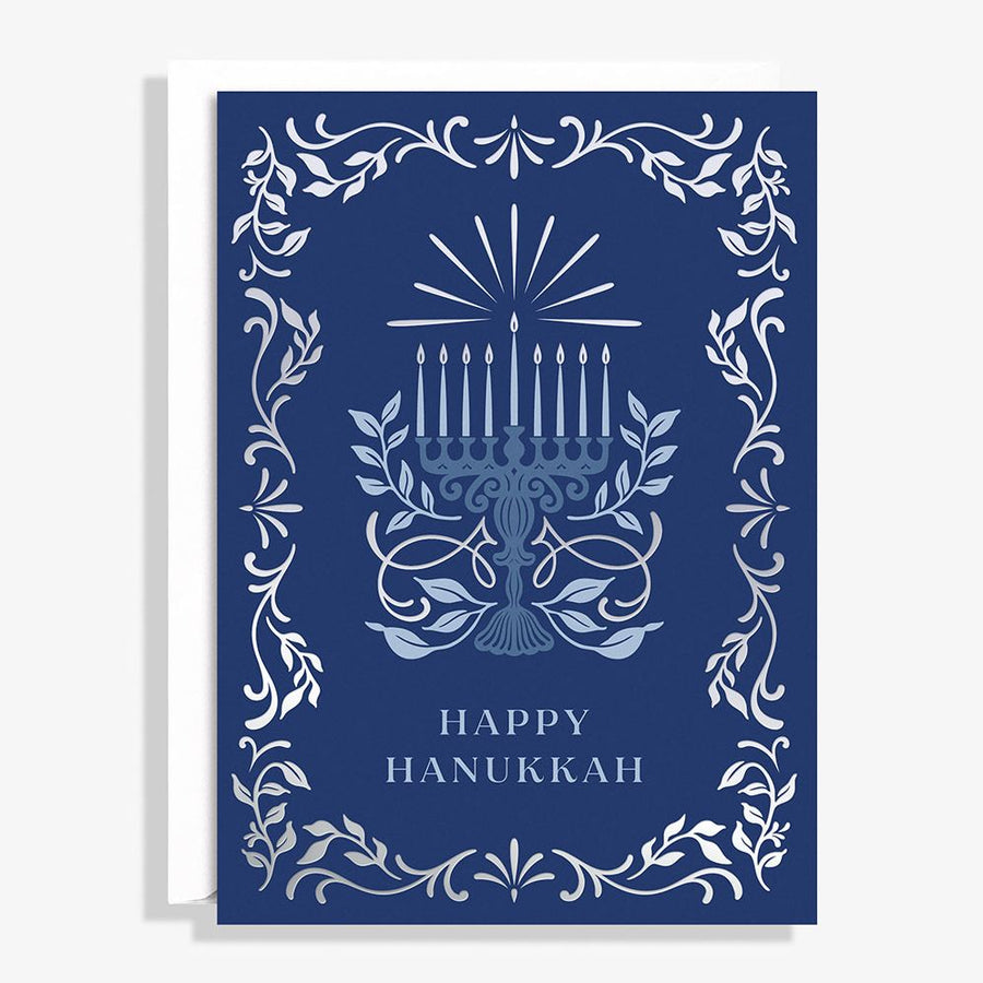 Silver Menorah Hanukkah Card