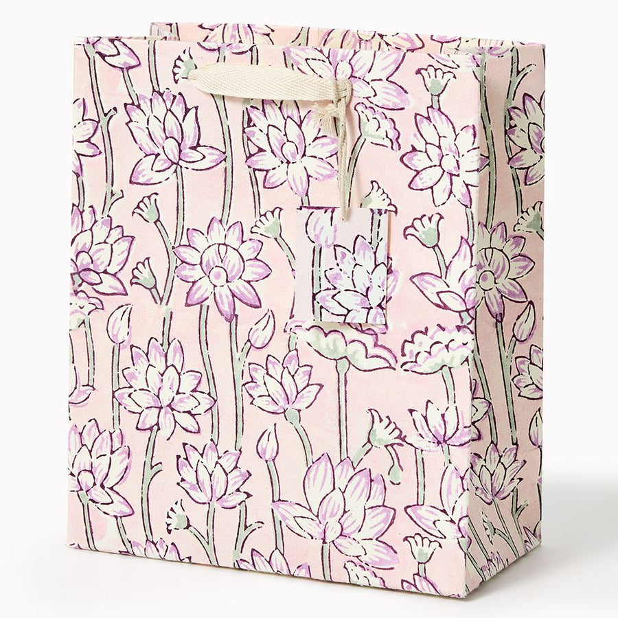 Lotus Lavender Block Printed Medium Gift Bag