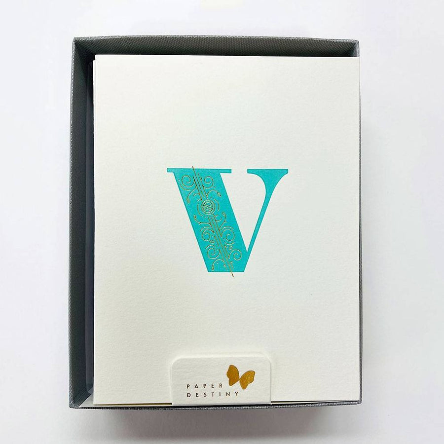 Monogram Letterpress V Stationery Set
