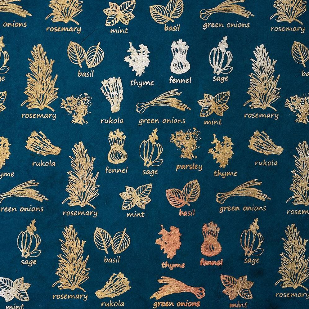 Metallic Herbs on Dark Teal Handmade Paper