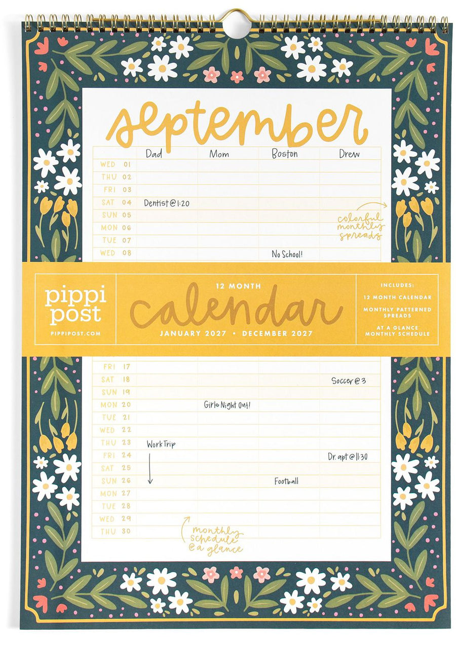 2027 Family Planning Floral Sprial Wall Calendar