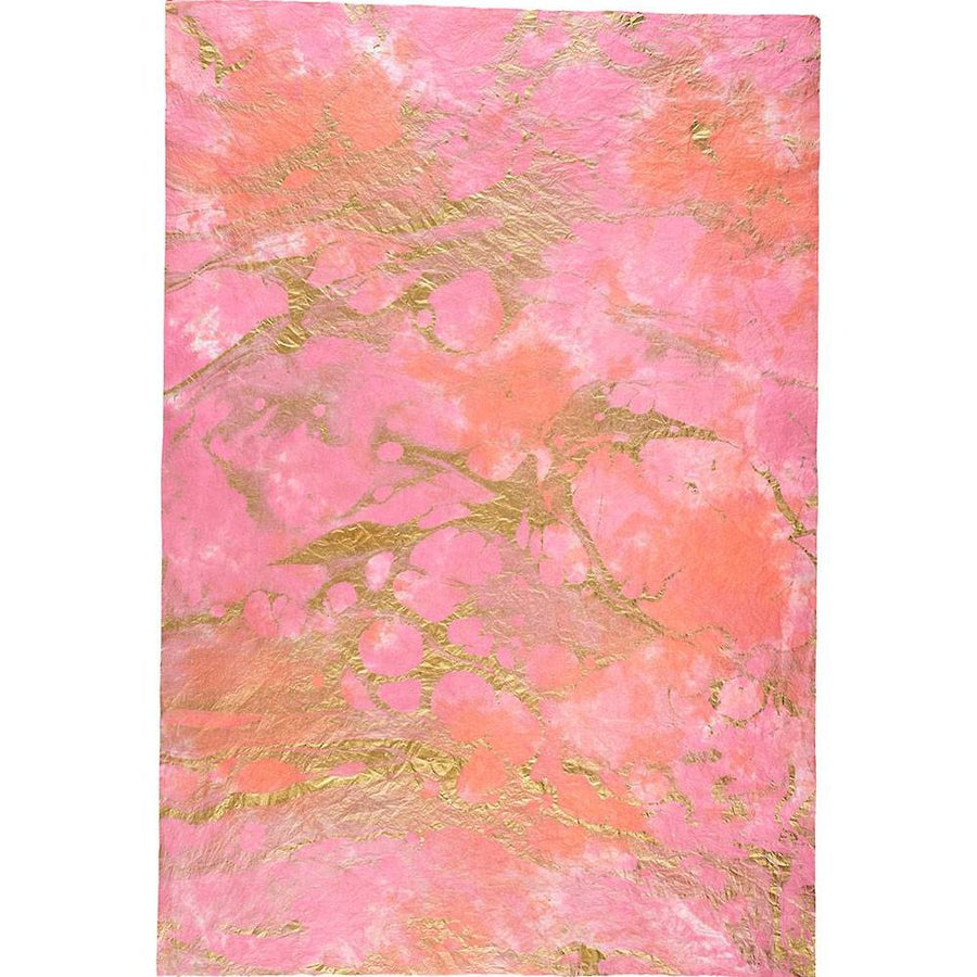 Hot Pink with Gold Marbling Handmade Paper