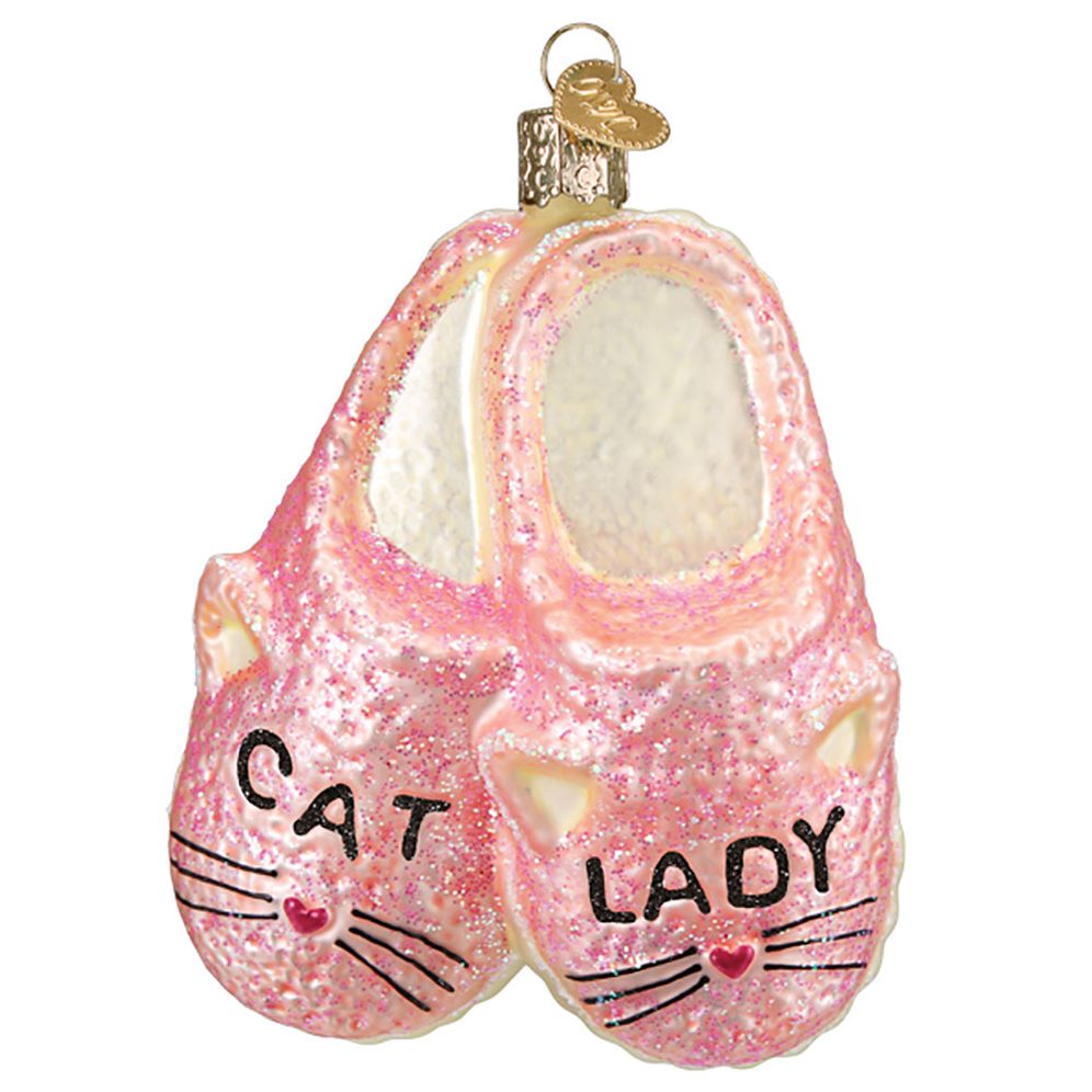Cat Lady Slippers Glass Ornament