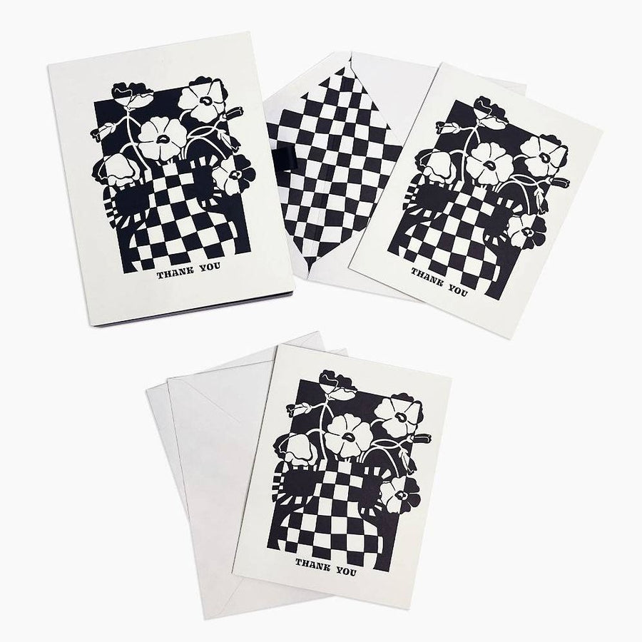 Checker Vase Floral Thank You Card Set