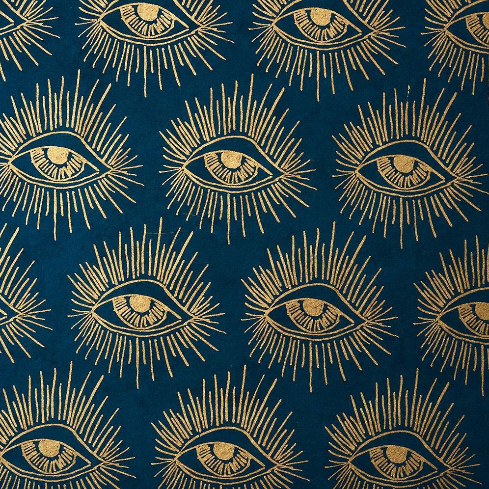 Gold Metallic Eyes on Dark Teal Handmade Paper