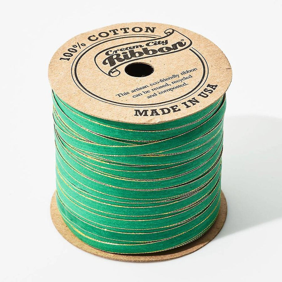 Skinny Cotton Ribbon Green/Gold 50yd
