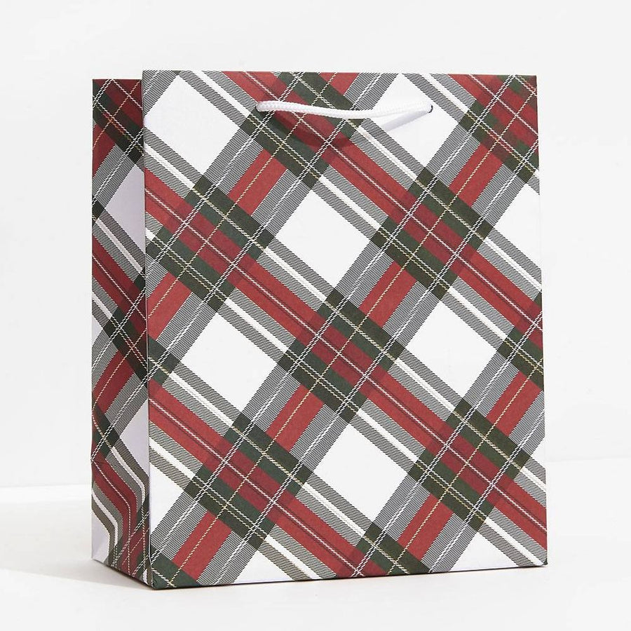 Holiday White Stewart Tartan Medium Gift Bag