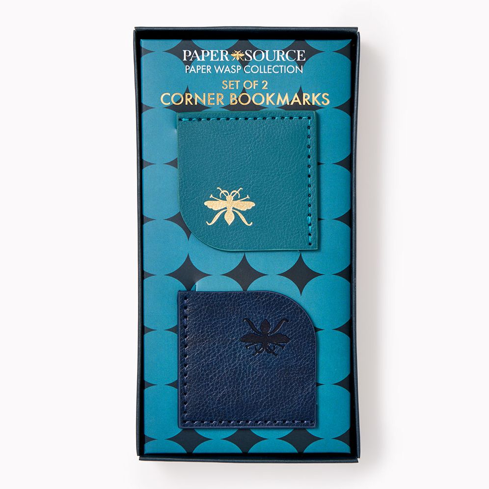Teal Paper Wasp Leatherette Corner Bookmark Set
