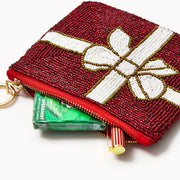 Beaded Bow Zip Pouch with Key Ring