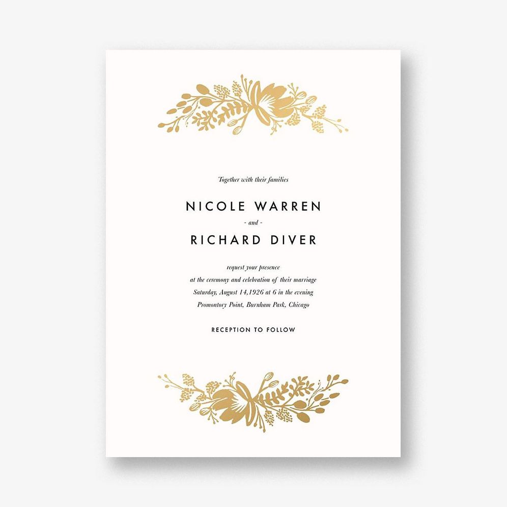 Floral Silhouette Foil Wedding Invitation