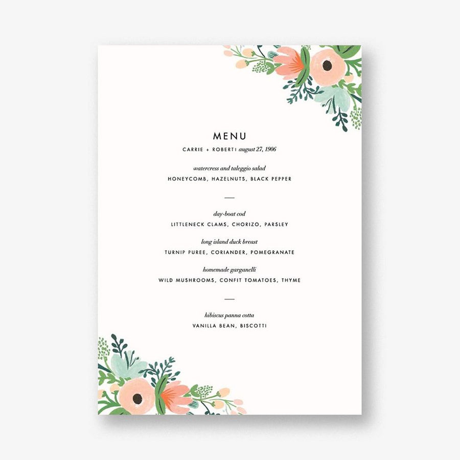 Wrapped in Wildflowers Menu