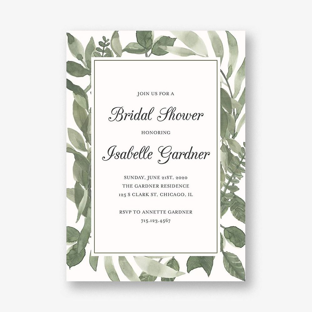 Watercolor Leaves Bridal Shower Invitation