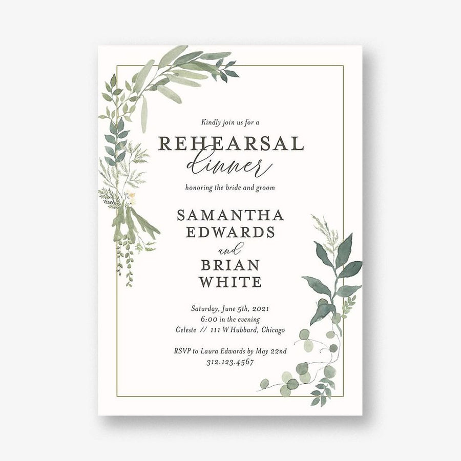 Verdant Wreath Rehearsal Dinner Invitation