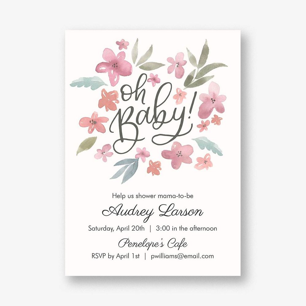 Watercolor Floral Baby Shower Invitation