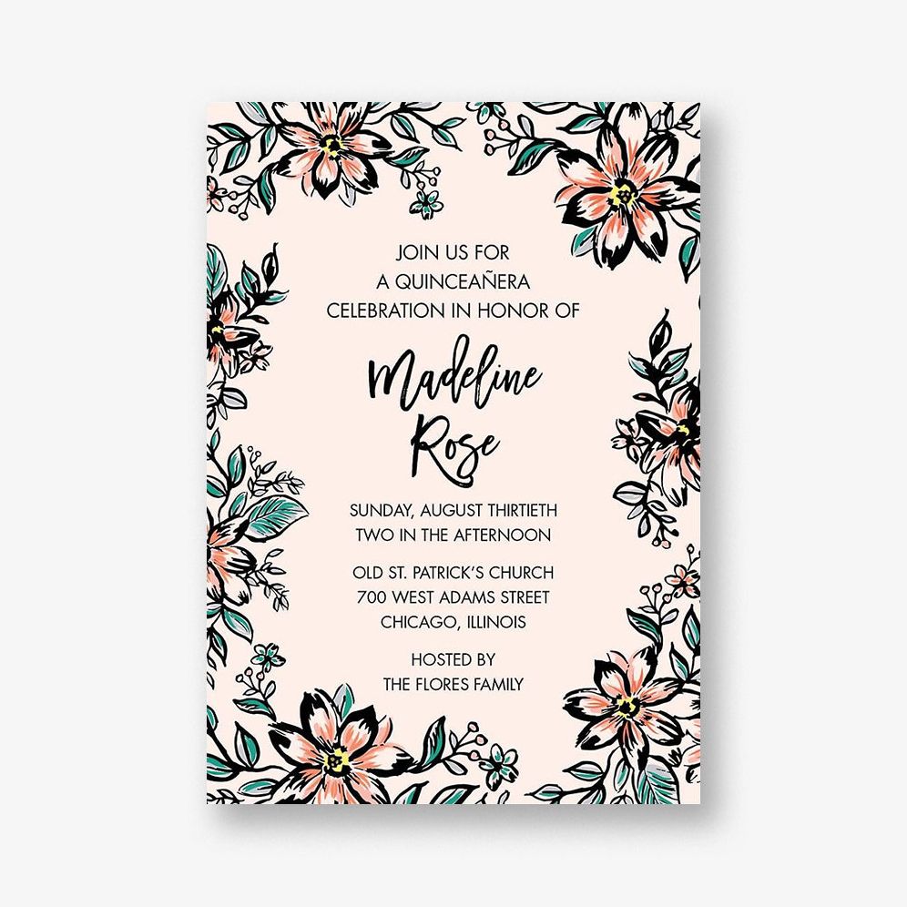 Pink Florals Quinceañera Invitation