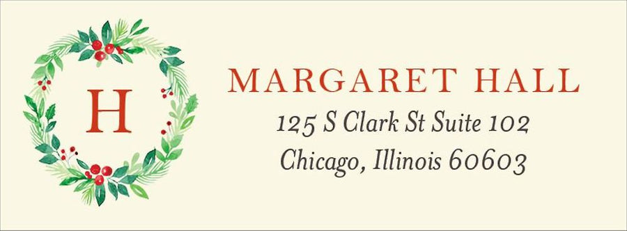 Winter Greenery Monogram Return Address Label