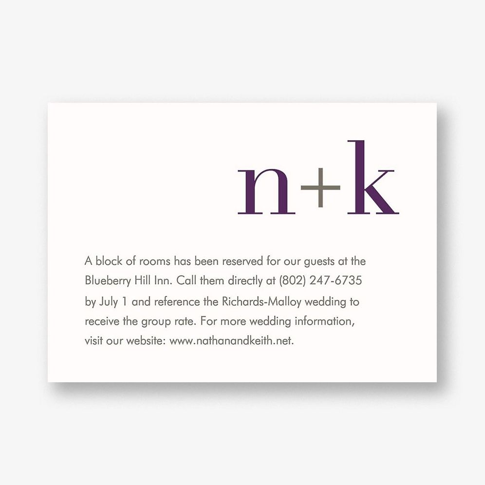 Initials Wedding Information Card