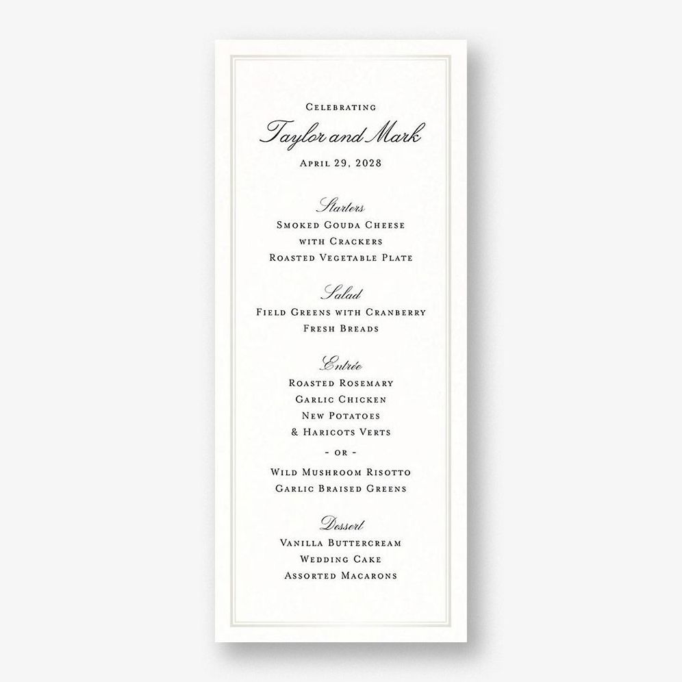 Timeless Elegance Menu