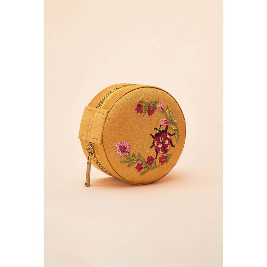 Round Floral Embroidered Jewelry Case